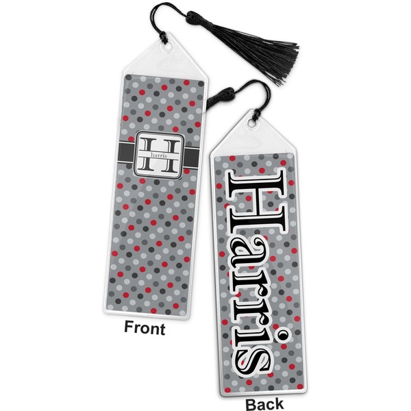 Red & Gray Polka Dots Bookmark with tassel - Front and Back