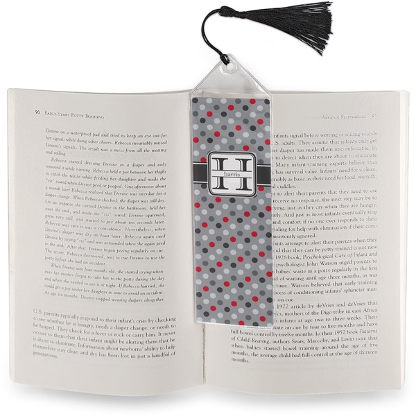 Red & Gray Polka Dots Bookmark with tassel - In book