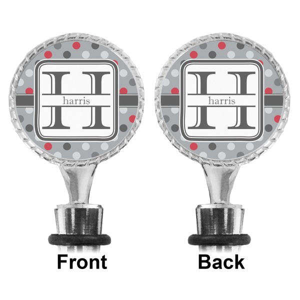 Red & Gray Polka Dots Bottle Stopper - Front and Back