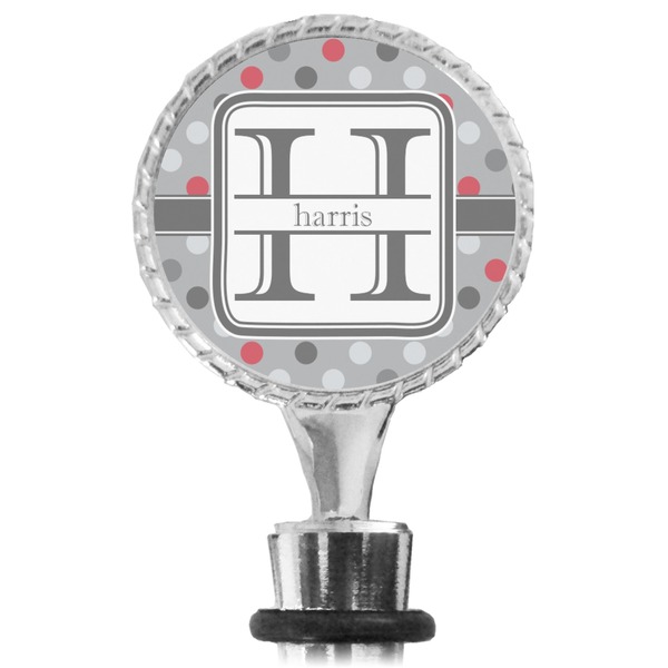 Red & Gray Polka Dots Bottle Stopper Main View