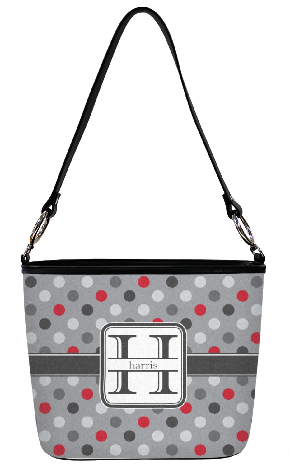 Polka Dots Bucket Bag w/Genuine Leather Trim Personalized Large Front & Back