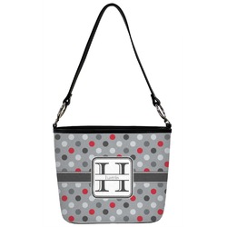 Red & Gray Polka Dots Bucket Bag w/ Genuine Leather Trim (Personalized)