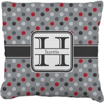 Red & Gray Polka Dots Faux-Linen Throw Pillow 16" (Personalized)
