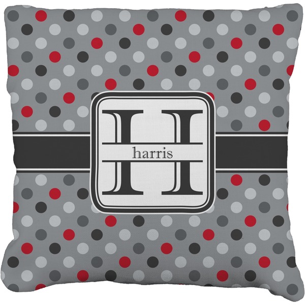 Custom Red & Gray Polka Dots Faux-Linen Throw Pillow 16" (Personalized)
