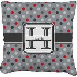 Red & Gray Polka Dots Faux-Linen Throw Pillow 18" (Personalized)