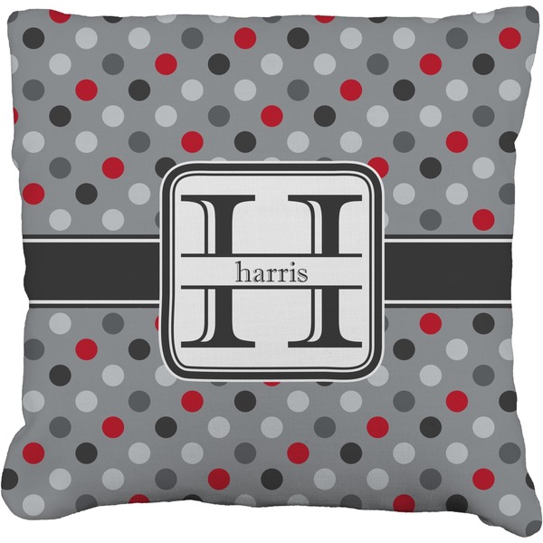 Custom Red & Gray Polka Dots Faux-Linen Throw Pillow 18" (Personalized)