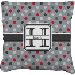 Red & Gray Polka Dots Faux-Linen Throw Pillow 20" (Personalized)