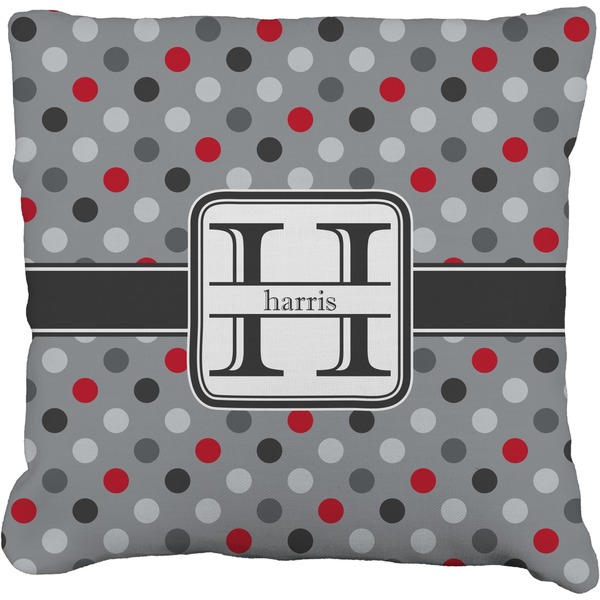 Custom Red & Gray Polka Dots Faux-Linen Throw Pillow 20" (Personalized)