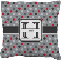 Red & Gray Polka Dots Faux-Linen Throw Pillow 26" (Personalized)