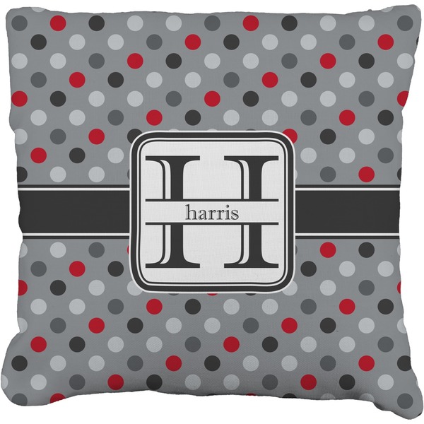 Custom Red & Gray Polka Dots Faux-Linen Throw Pillow 26" (Personalized)