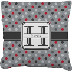 Red & Gray Polka Dots Faux-Linen Throw Pillow (Personalized)