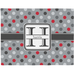 Red & Gray Polka Dots Woven Fabric Placemat - Twill w/ Name and Initial