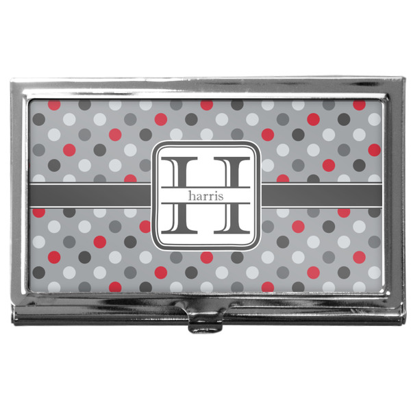 Custom Red & Gray Polka Dots Business Card Case