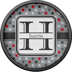 Red & Gray Polka Dots Cabinet Knob (Black) (Personalized)