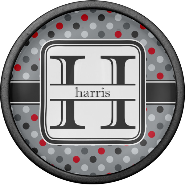 Red & Gray Polka Dots Cabinet Knob - Black - Front