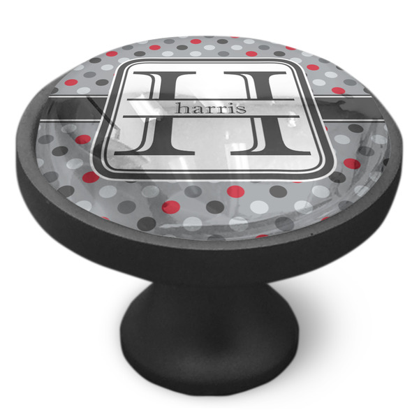 Red & Gray Polka Dots Cabinet Knob - Black - Side