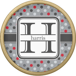 Red & Gray Polka Dots Cabinet Knob - Gold (Personalized)