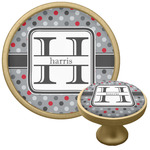 Red & Gray Polka Dots Cabinet Knob - Gold (Personalized)