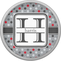 Red & Gray Polka Dots Cabinet Knob (Silver) (Personalized)
