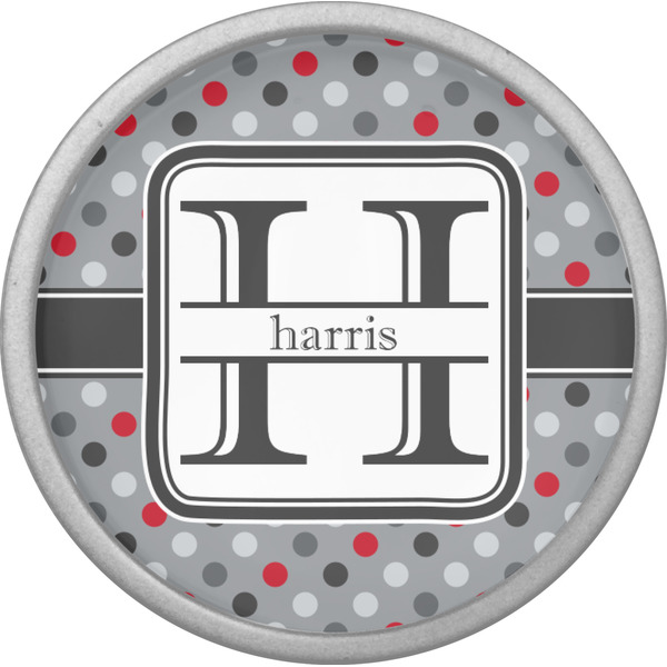 Red & Gray Polka Dots Cabinet Knob - Nickel - Front