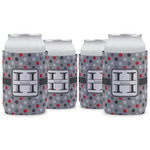 Red & Gray Polka Dots Can Cooler (12 oz) - Set of 4 w/ Name and Initial