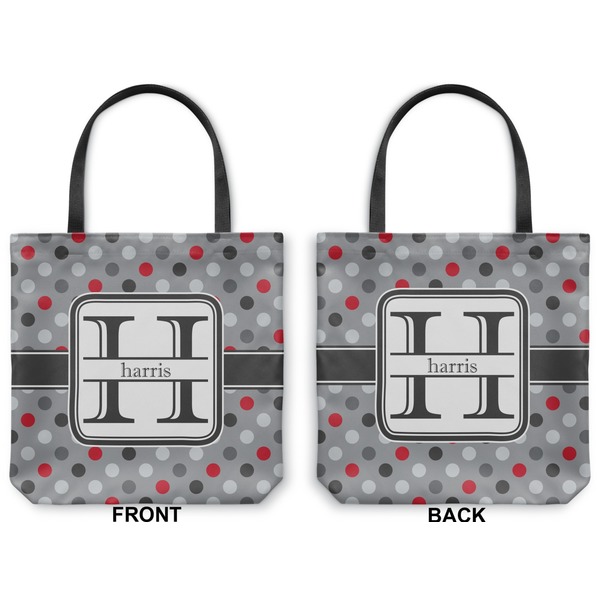 Red & Gray Polka Dots Canvas Tote - Front and Back