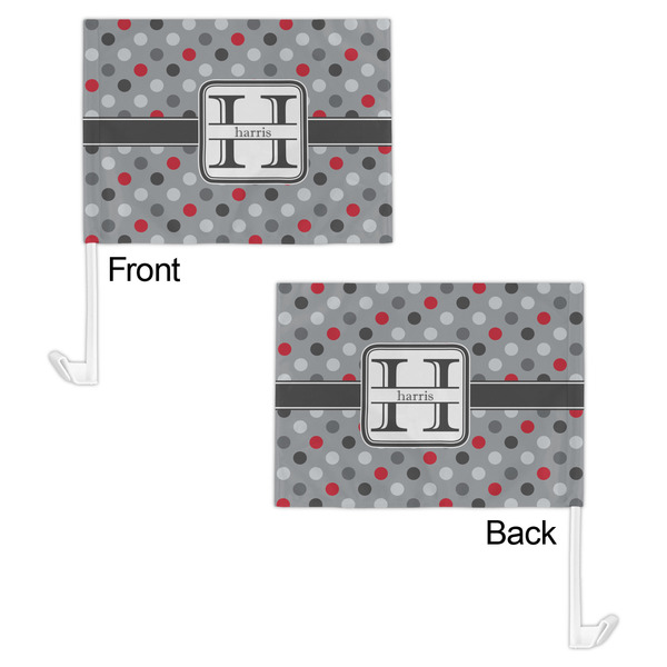 Red & Gray Polka Dots Car Flag - 11" x 8" - Front & Back View