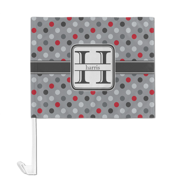 Red & Gray Polka Dots Car Flag - Large - FRONT