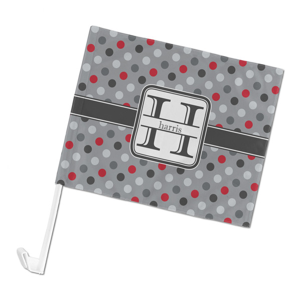 Custom Red & Gray Polka Dots Car Flag (Personalized)