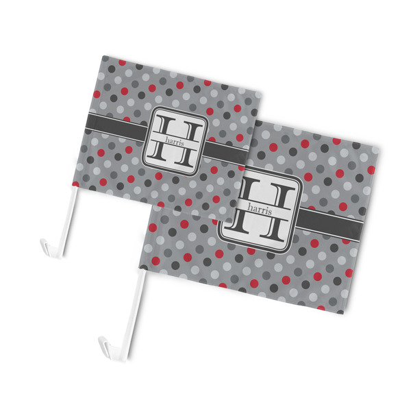 Red & Gray Polka Dots Car Flags - PARENT MAIN (both sizes)