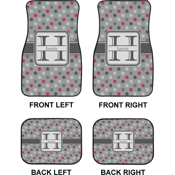 Red & Gray Polka Dots Car Floor Mats Set (2F + 2B)