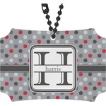 Red & Gray Polka Dots Rear View Mirror Ornament (Personalized)