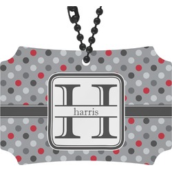 Red & Gray Polka Dots Rear View Mirror Ornament (Personalized)