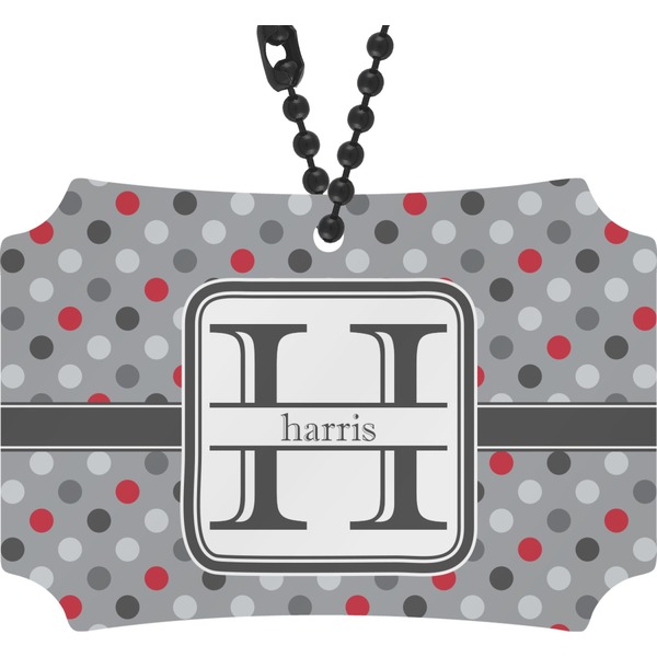 Custom Red & Gray Polka Dots Rear View Mirror Ornament (Personalized)