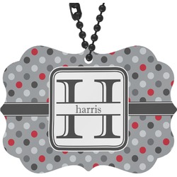 Red & Gray Polka Dots Rear View Mirror Decor (Personalized)