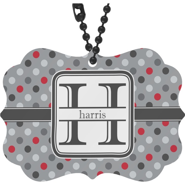 Custom Red & Gray Polka Dots Rear View Mirror Decor (Personalized)