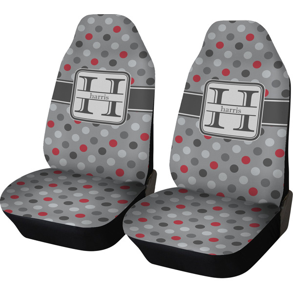 Custom Red & Gray Polka Dots Car Seat Covers (Set of Two) (Personalized)