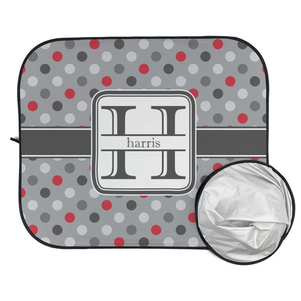 Red & Gray Polka Dots Car Sun Shades - FOLDED & UNFOLDED