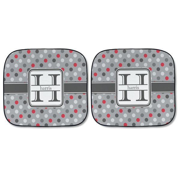 Red & Gray Polka Dots Car Sun Shades - FRONT