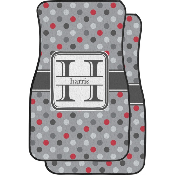 Custom Red & Gray Polka Dots Car Floor Mats (Front Seat) (Personalized)