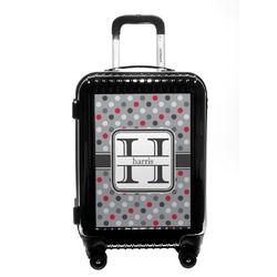 Red & Gray Polka Dots Carry On Hard Shell Suitcase (Personalized)