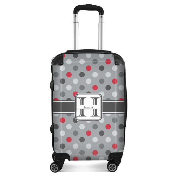 Custom Red & Gray Polka Dots Suitcase (Personalized)