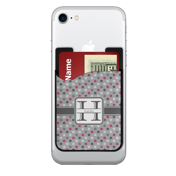Custom Red & Gray Polka Dots 2-in-1 Cell Phone Credit Card Holder & Screen Cleaner (Personalized)