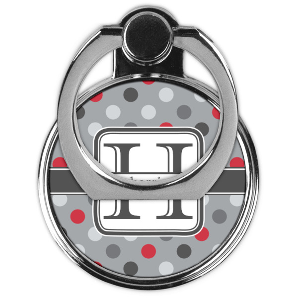 Red & Gray Polka Dots Cell Phone Ring Stand & Holder - Front (Collapsed)