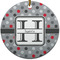Red & Gray Polka Dots Round Ceramic Ornament w/ Name and Initial
