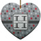 Red & Gray Polka Dots Ceramic Flat Ornament - Heart (Front)