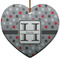 Red & Gray Polka Dots Heart Ceramic Ornament w/ Name and Initial