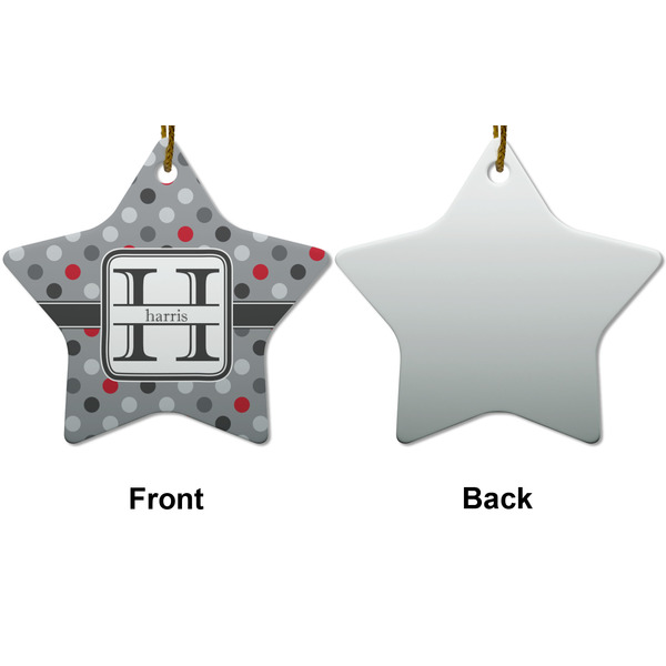 Red & Gray Polka Dots Ceramic Flat Ornament - Star Front & Back (APPROVAL)