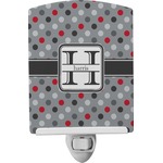 Red & Gray Polka Dots Ceramic Night Light (Personalized)