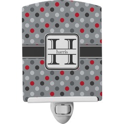 Red & Gray Polka Dots Ceramic Night Light (Personalized)